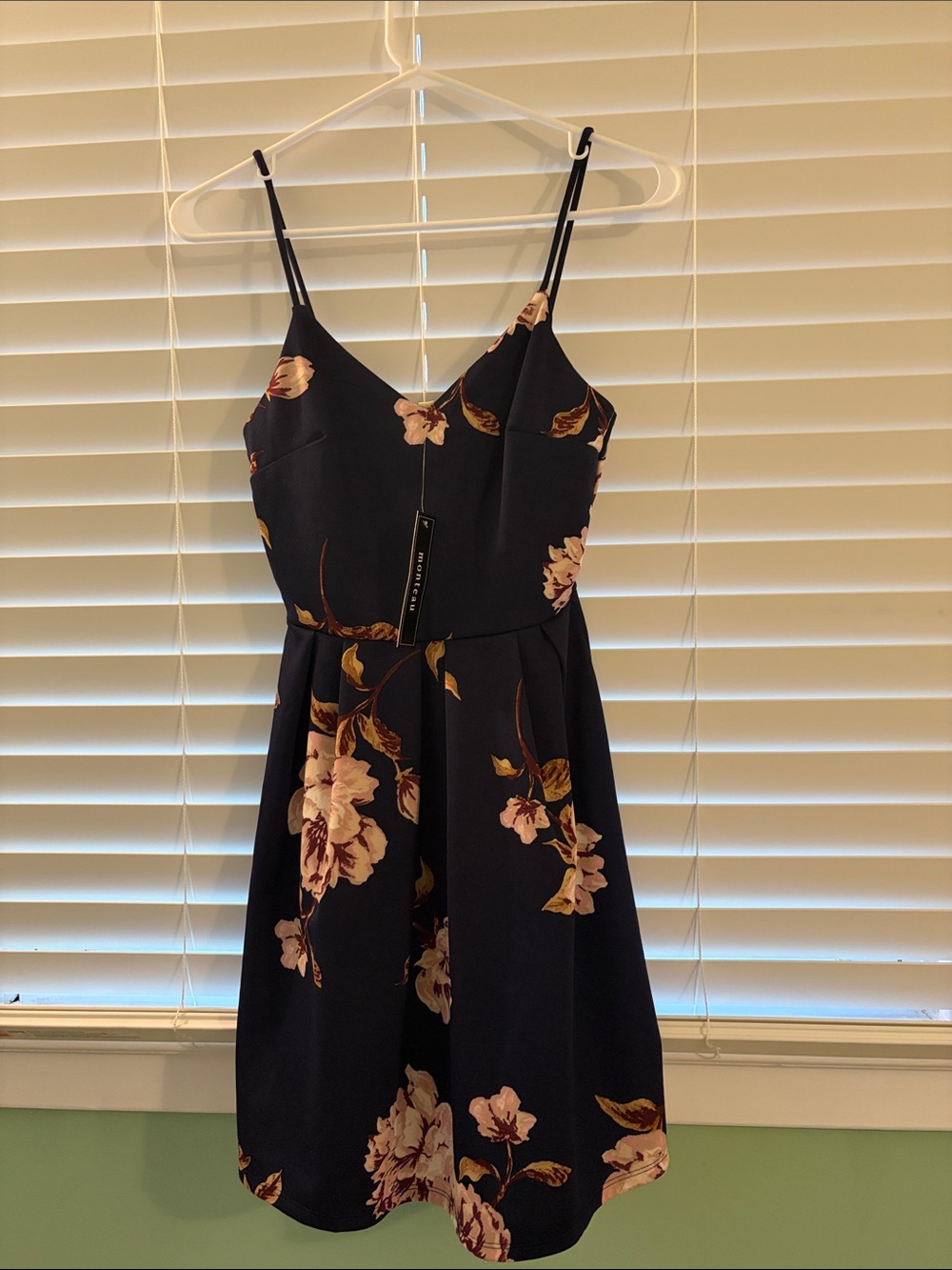 Macy's Navy Floral Spaghetti-Strap Midi Dress